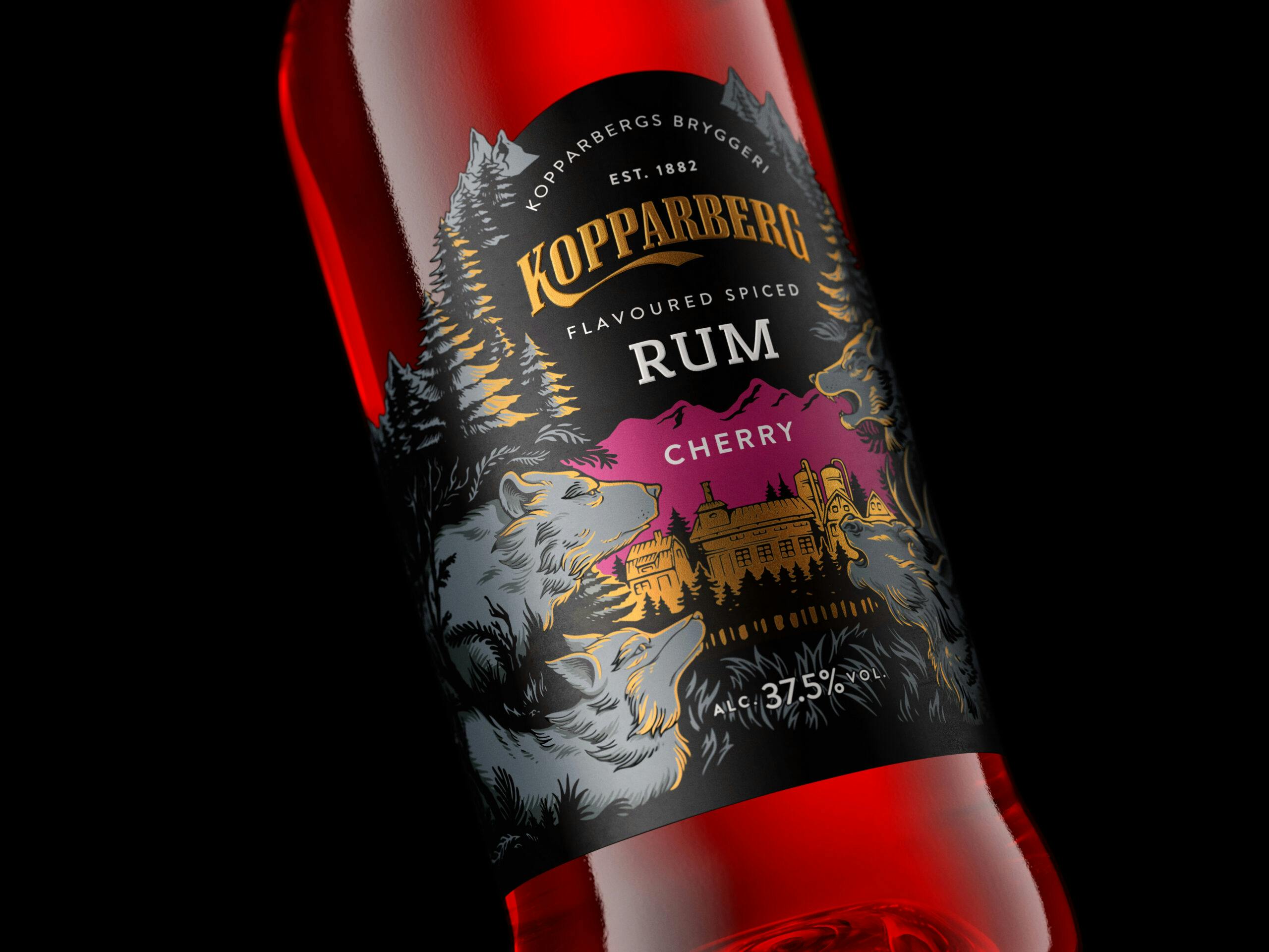 Image of Kopparberg Cherry Rum goes all the way with this highly embellished label